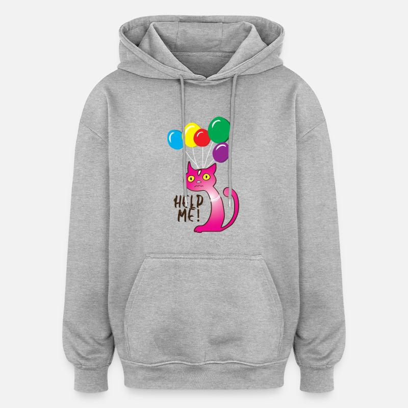Cat Help me, Help me - Oversized Unisex Hoodie - heather grey