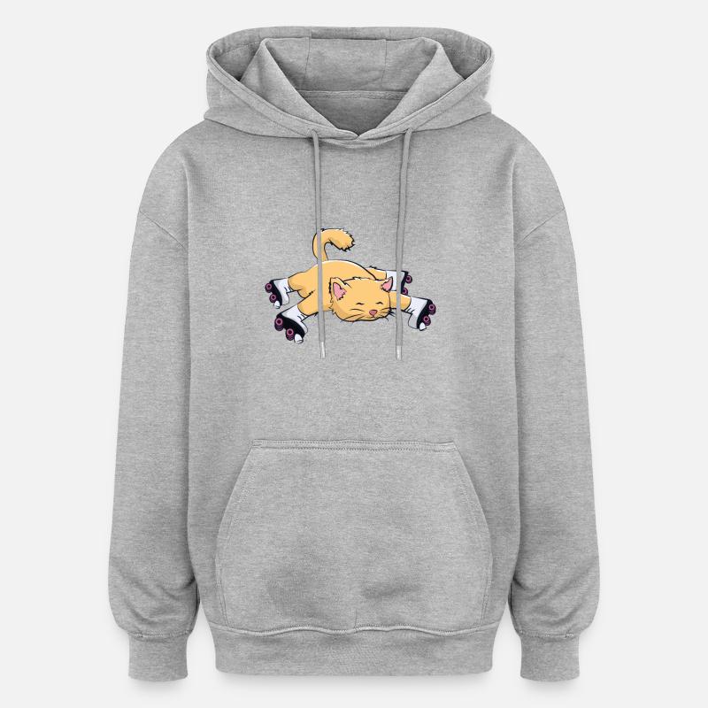 Chat avec patins à roulettes - Sweat à capuche oversize unisexe - gris chiné