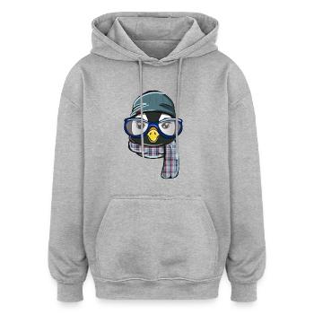 Hipster Pinguin - Oversized Unisex Hoodie - Grau meliert - Vorne - Noah (186cm)