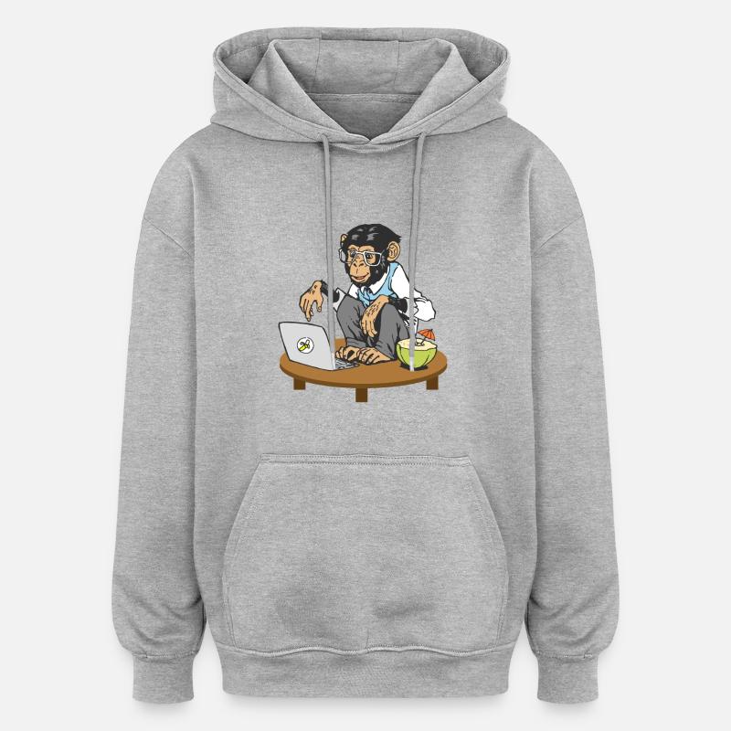 Affe vor Laptop - Oversized Unisex Hoodie - Grau meliert