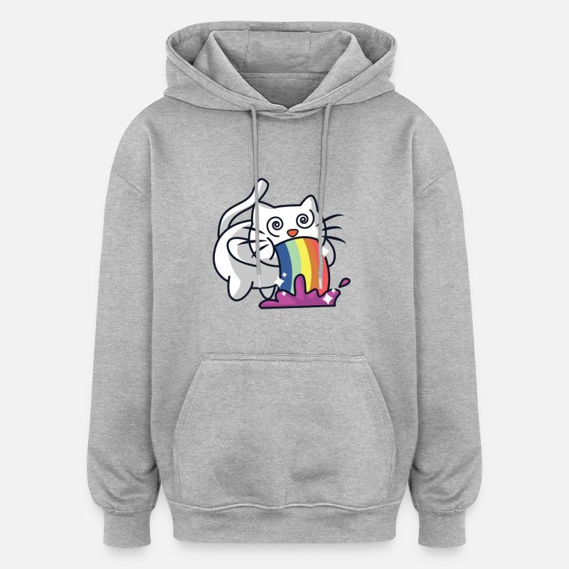 Chat arc-en-ciel - Sweat à capuche oversize unisexe - gris chiné