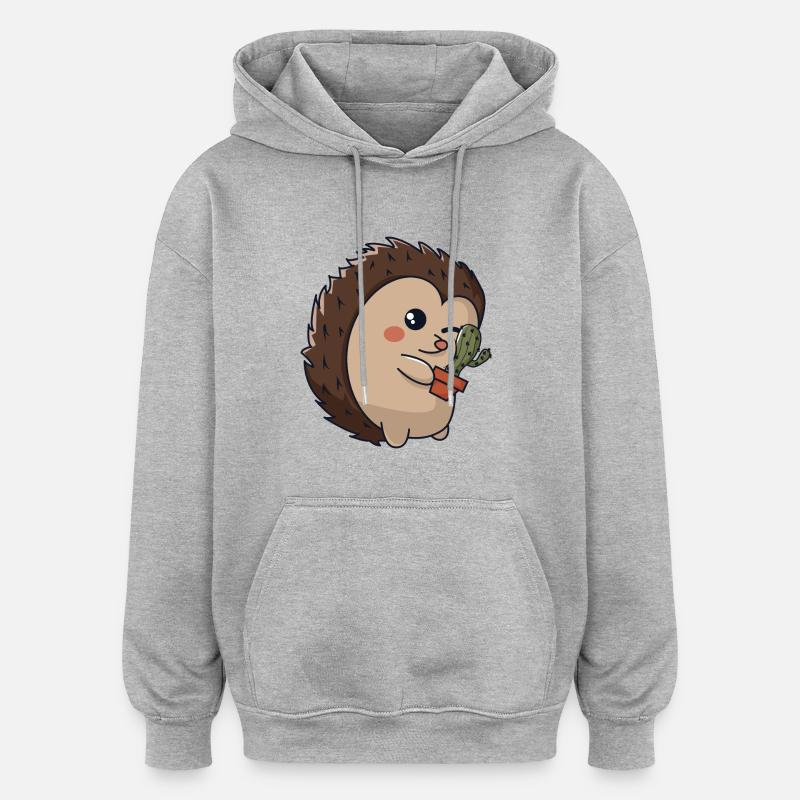 Hérisson épineux - Sweat à capuche oversize unisexe - gris chiné