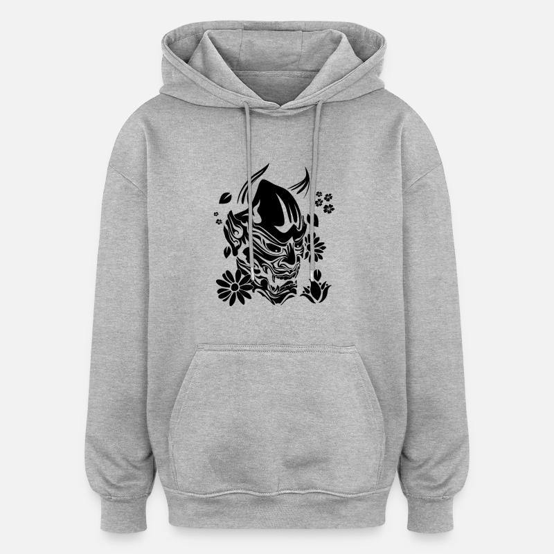 Diable avec des fleurs noires - Sweat à capuche oversize unisexe - gris chiné