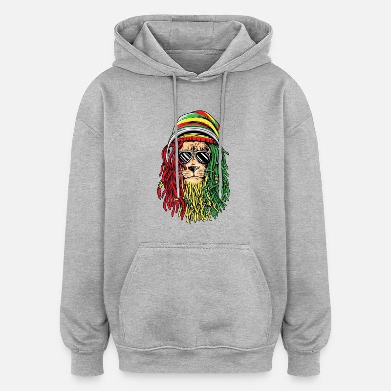 Lion Reggae - Sweat à capuche oversize unisexe - gris chiné