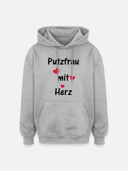 Putzfrau mit Herz - Oversized Unisex Hoodie - Grau meliert