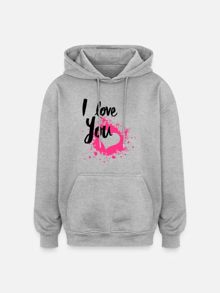I Love You - Felpa con cappuccio unisex oversize - grigio melange