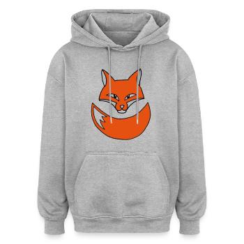 Orange Fox Wildlife Nature - by MEOW. - Sweat à capuche oversize unisexe - gris chiné - Devant - Noah (186cm)