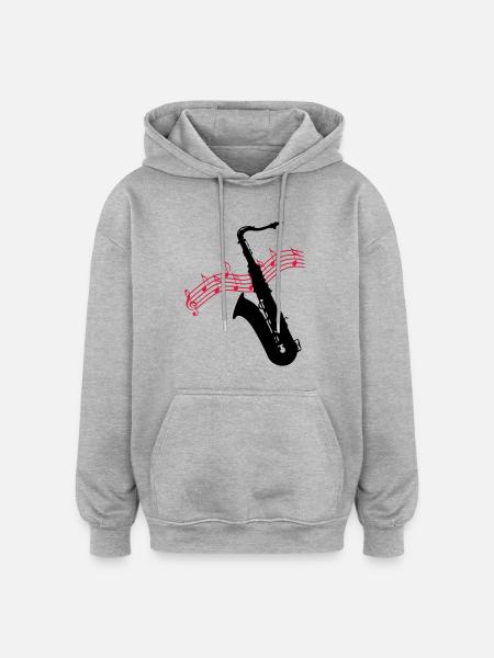 Saxofon / Noten - Oversized Unisex Hoodie - Grau meliert