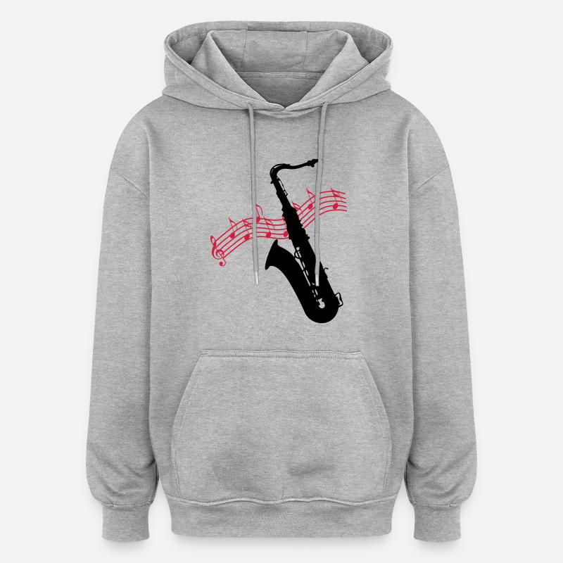 Saxofon / Noten - Oversized Unisex Hoodie - Grau meliert