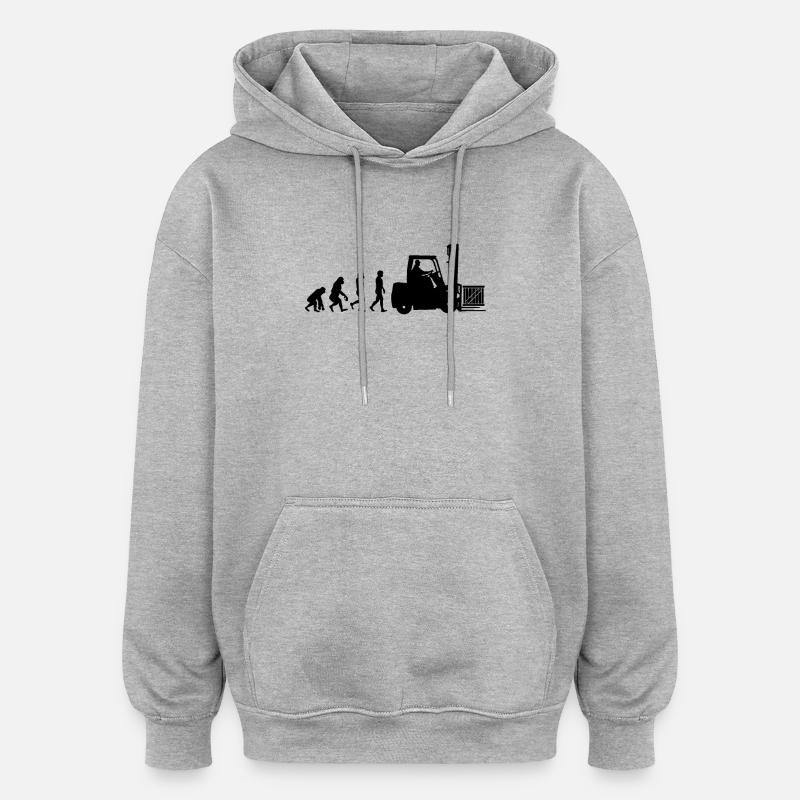 Evolution eines Staplerfahrer - Oversized Unisex Hoodie - Grau meliert