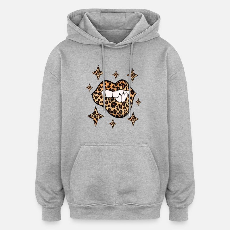 Leopard Lips Sexy Kiss Bouche - Sweat à capuche oversize unisexe - gris chiné