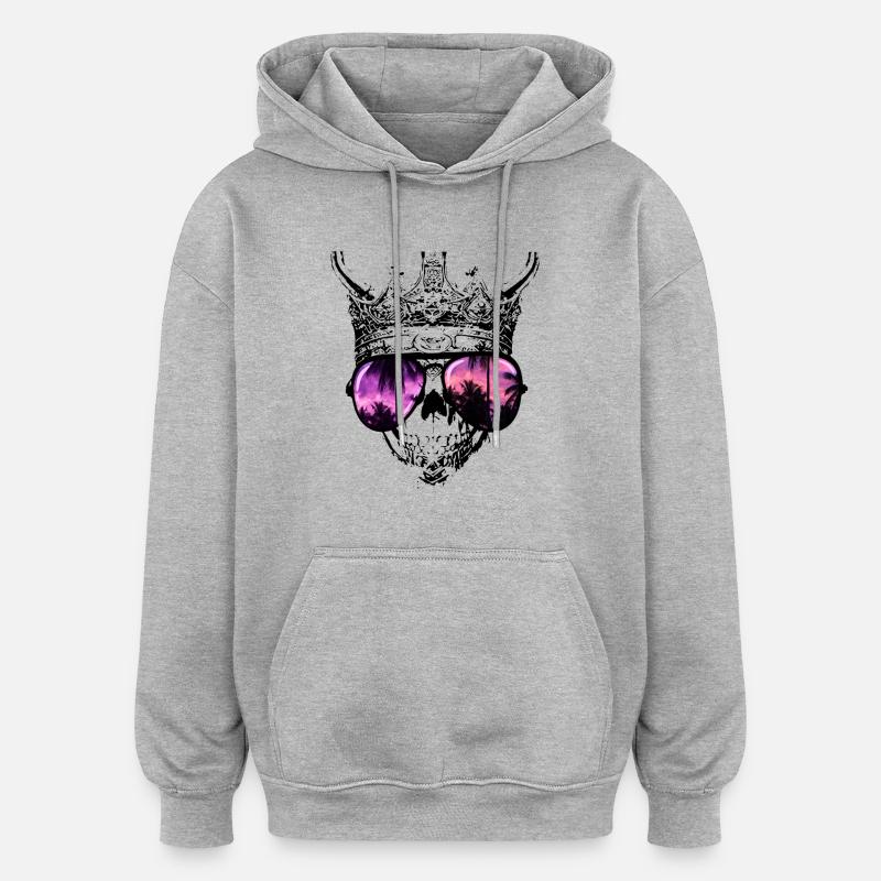 Hipster Skull King - Sweat à capuche oversize unisexe - gris chiné