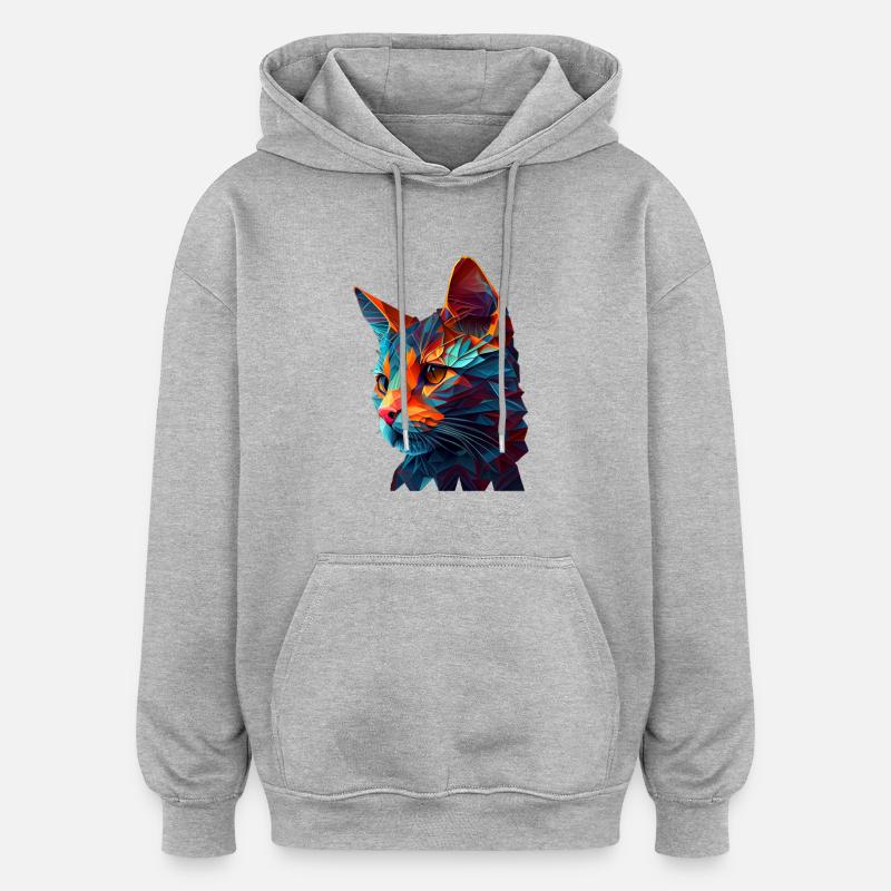 Cat Cats Kitten Polygon Cat - Oversized Unisex Hoodie - heather grey