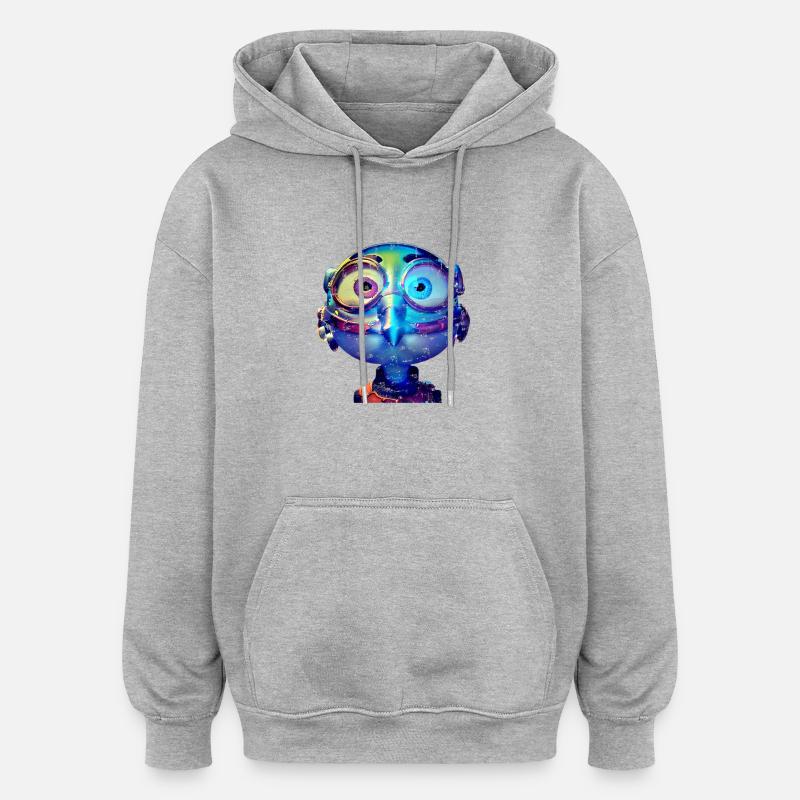 Poulet poule Cyborg bleu - Sweat à capuche oversize unisexe - gris chiné