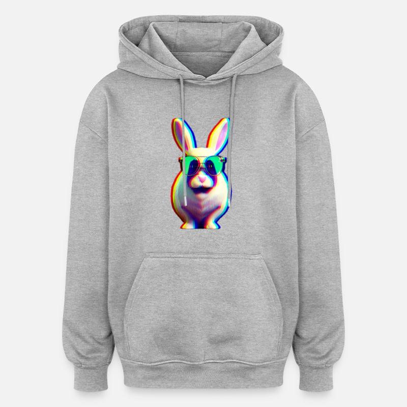 Cool Rabbit - Lapin effet glitch - Sweat à capuche oversize unisexe - gris chiné
