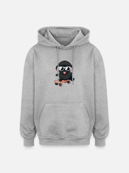 Dog Pug on skateboard - Oversized Unisex Hoodie - heather grey