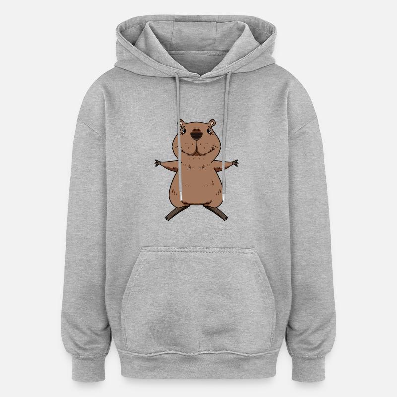 Motif Capybara capybara - Sweat à capuche oversize unisexe - gris chiné