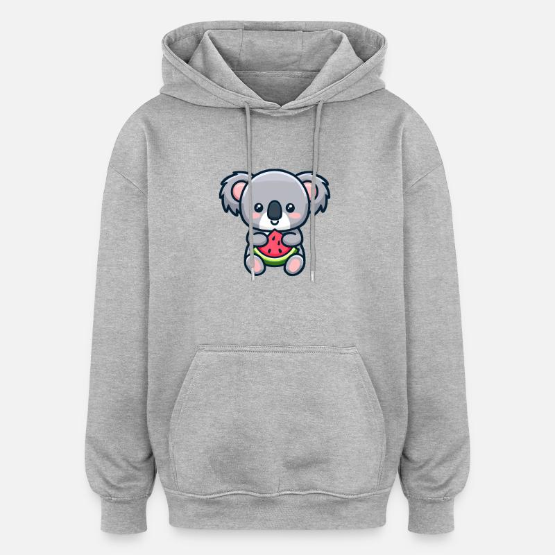 sweet koala eats red watermelon - Oversized Unisex Hoodie - heather grey