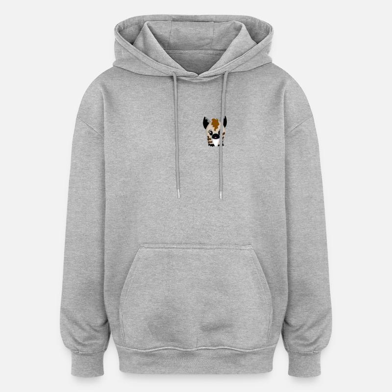 Mignon Kawaii Hyène Pocket Design - Sweat à capuche oversize unisexe - gris chiné