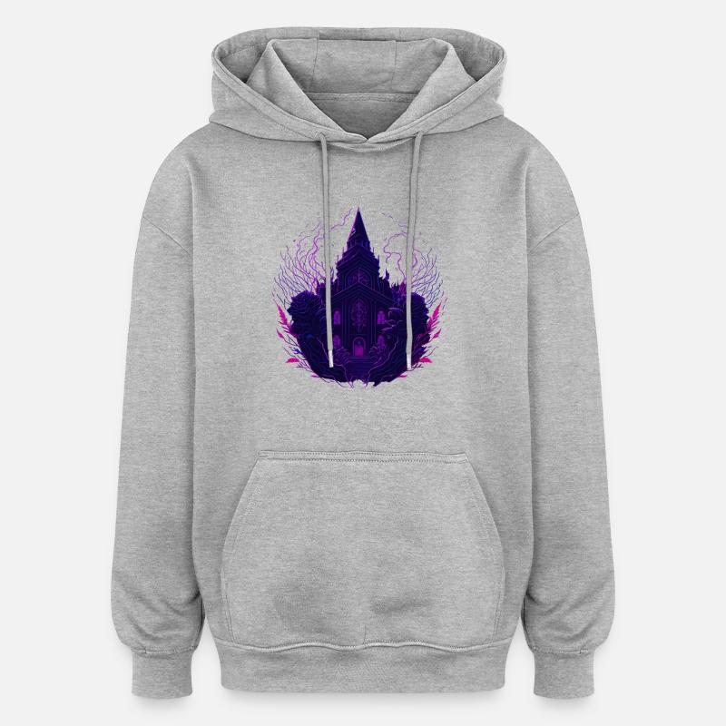 Nuits mystiques au néon pourpre - Sweat à capuche oversize unisexe - gris chiné