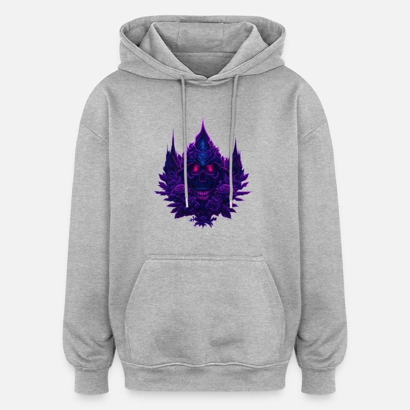 Crâne de roses néon violettes - Sweat à capuche oversize unisexe - gris chiné
