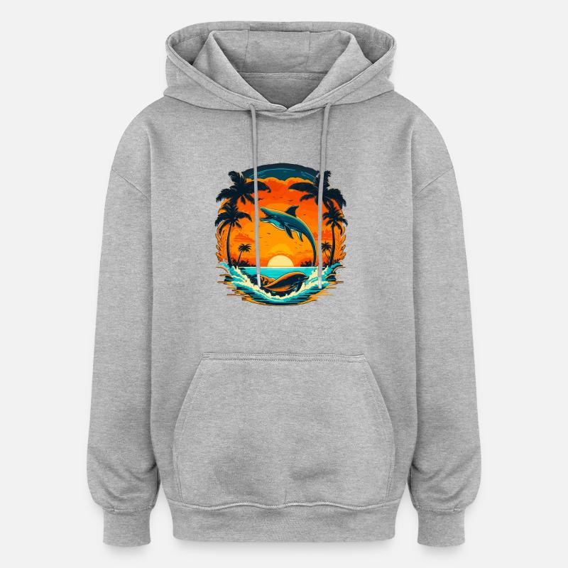 Dauphin Coucher de soleil d’été - Sweat à capuche oversize unisexe - gris chiné
