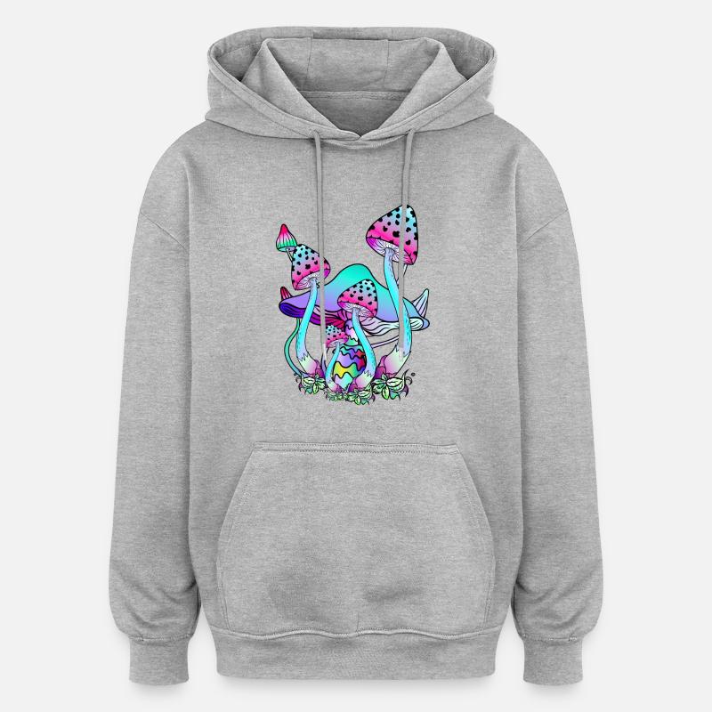 Champignons magiques Art Champignon Psychédélique - Sweat à capuche oversize unisexe - gris chiné