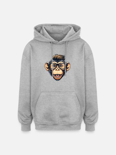 Schimpanse-Nerd mit Brille - Oversized Unisex Hoodie - Grau meliert