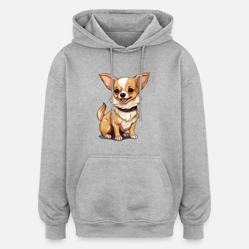 Chien Chihuahua - Sweat à capuche oversize unisexe - gris chiné