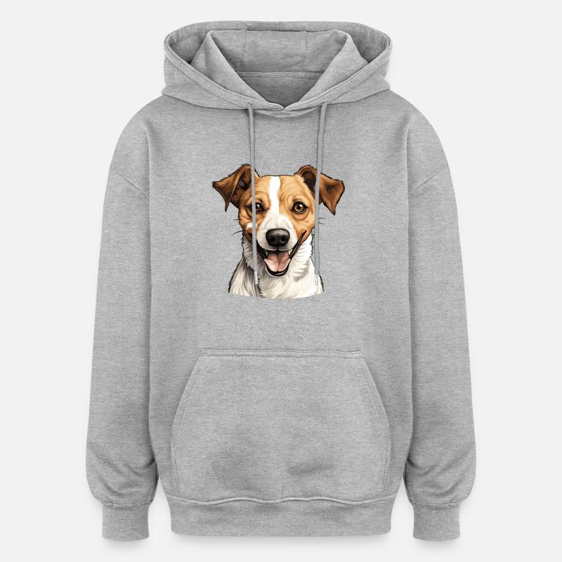 Chien Jack Russell - Sweat à capuche oversize unisexe - gris chiné