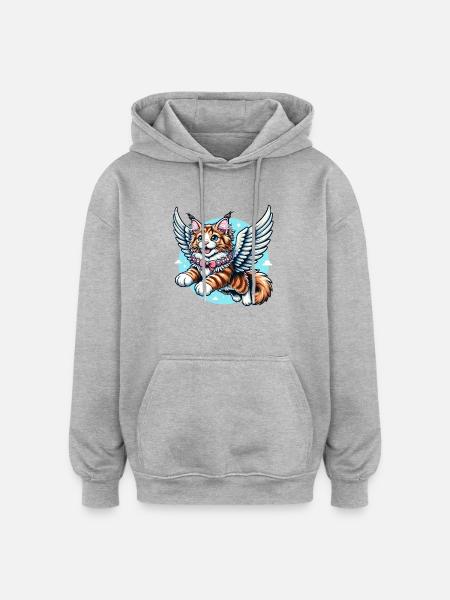 Maine Coon Cat Angel Flying - Oversized Unisex Hoodie - heather grey