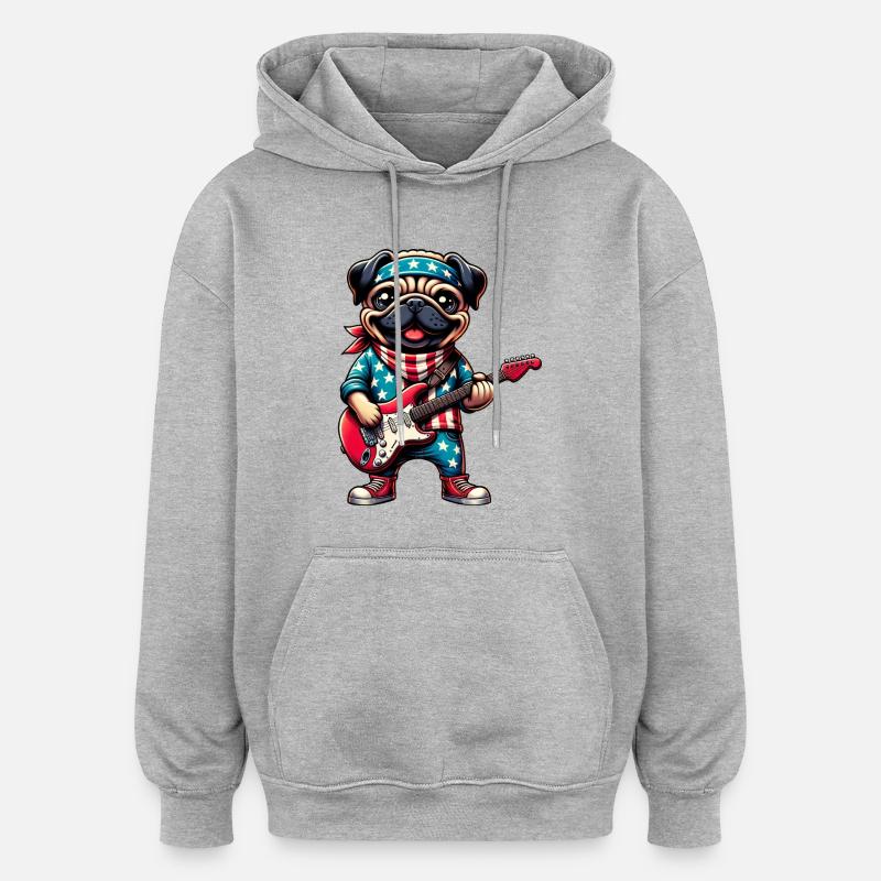 Mops-Gitarrist - Oversized Unisex Hoodie - Grau meliert