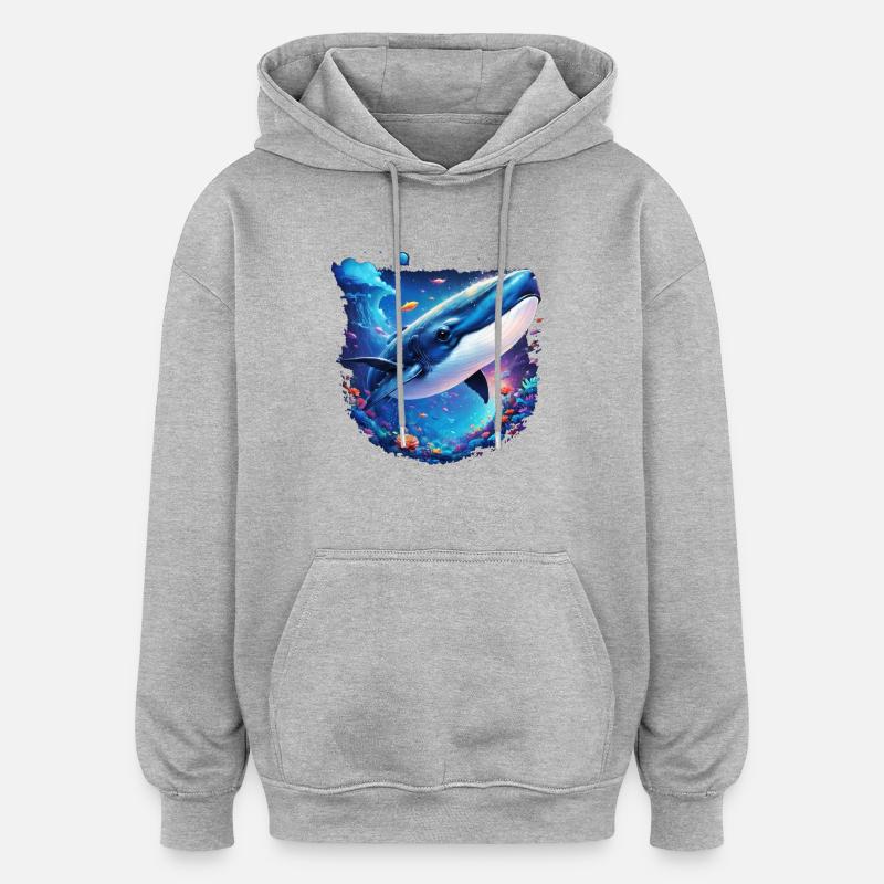 Baleine bleue - Sweat à capuche oversize unisexe - gris chiné