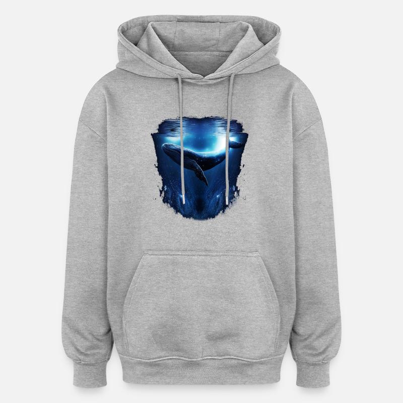 Baleine bleue - Sweat à capuche oversize unisexe - gris chiné