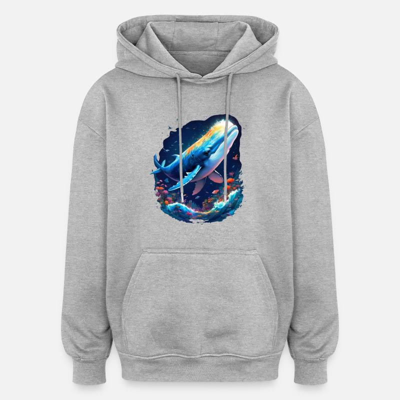 Baleine bleue - Sweat à capuche oversize unisexe - gris chiné