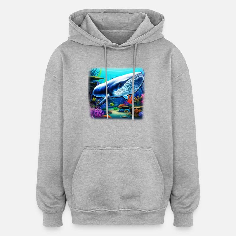 Baleine bleue - Sweat à capuche oversize unisexe - gris chiné