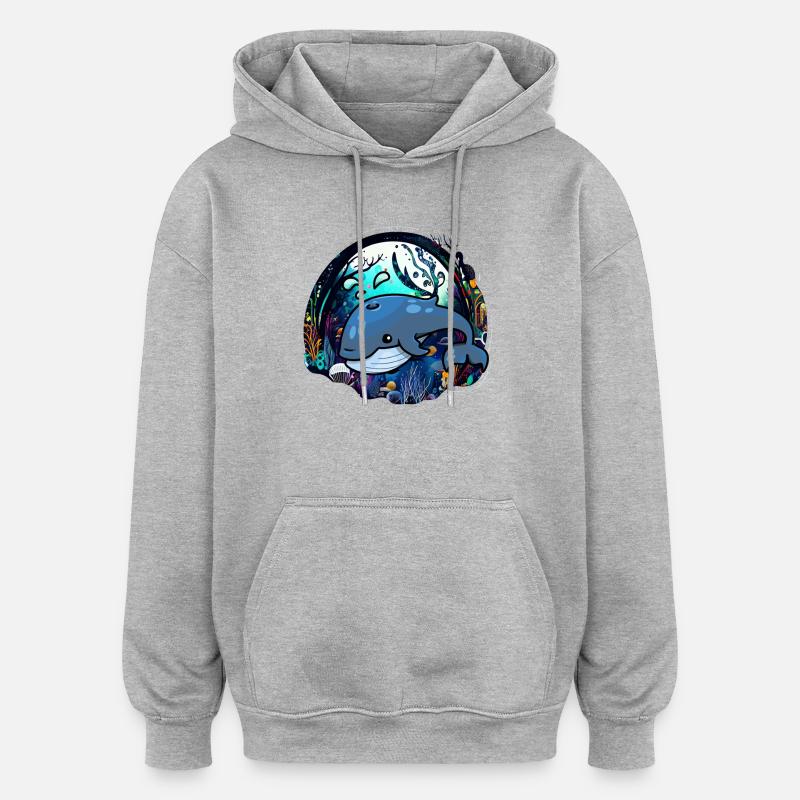 Baleine bleue - Sweat à capuche oversize unisexe - gris chiné