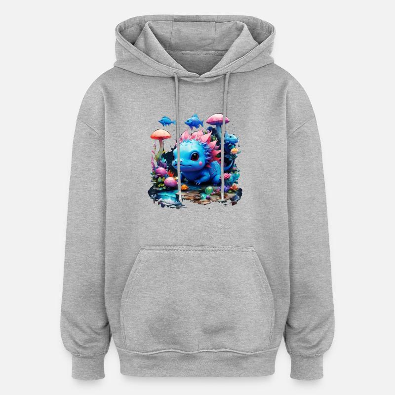 Axolotl - Sweat à capuche oversize unisexe - gris chiné
