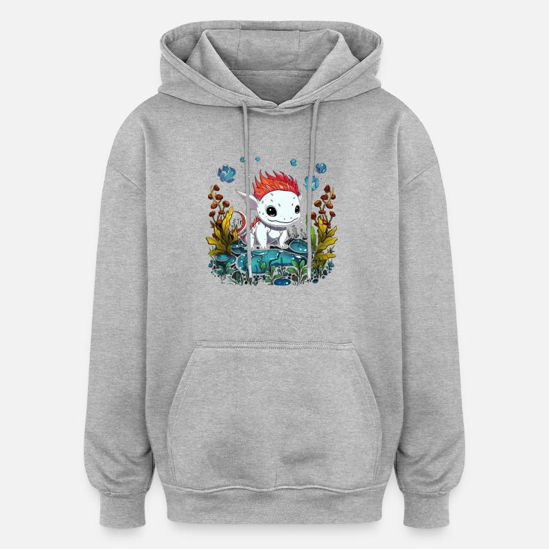 Axolotl - Sweat à capuche oversize unisexe - gris chiné