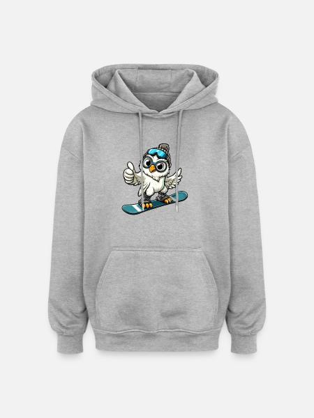 Eule Snowboarder Winterabenteuer - Oversized Unisex Hoodie - Grau meliert