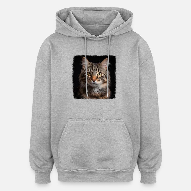 Chat Chats American Bobtail - Sweat à capuche oversize unisexe - gris chiné