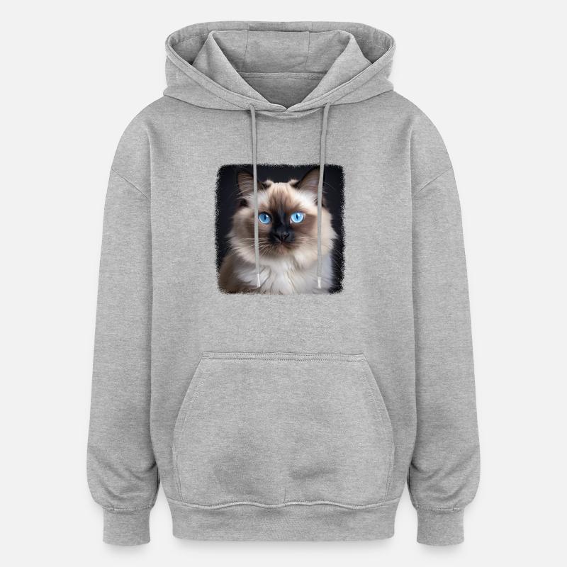 Chat de Birmanie Birma Katze - Sweat à capuche oversize unisexe - gris chiné