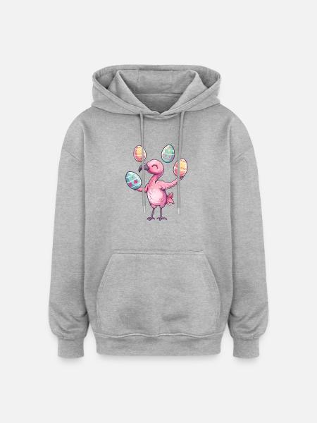 Flamingo Easter Eggs Juggling Festive - Oversized Unisex Hoodie - heather grey