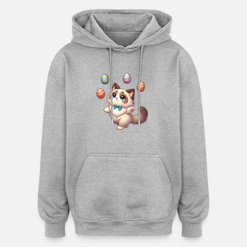 Ragdoll Cat Jongleur de Pâques - Sweat à capuche oversize unisexe - gris chiné