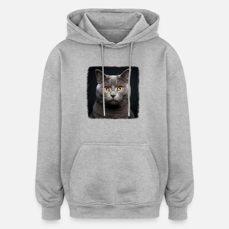 Chat Chartreux Chat Chartreux - Sweat à capuche oversize unisexe - gris chiné