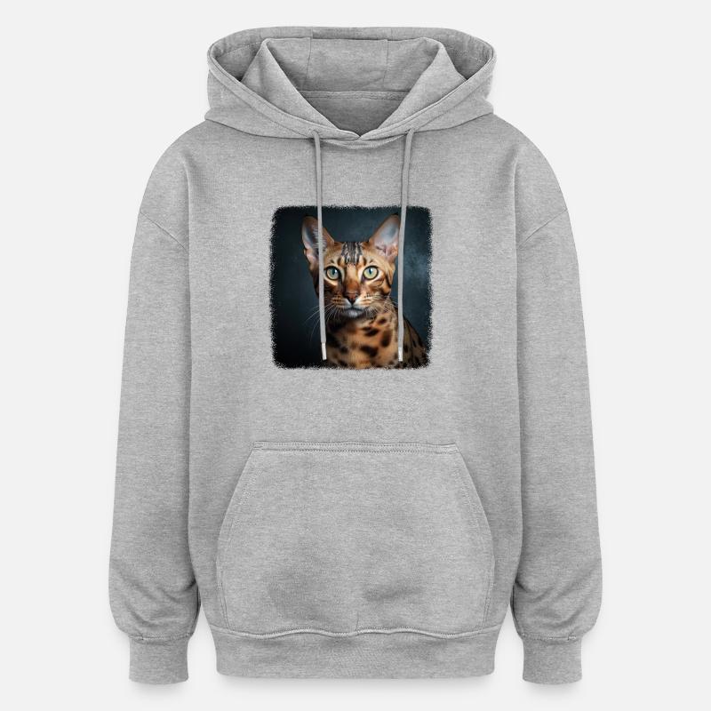 Ocicat Chaton Ocicat Chat - Sweat à capuche oversize unisexe - gris chiné