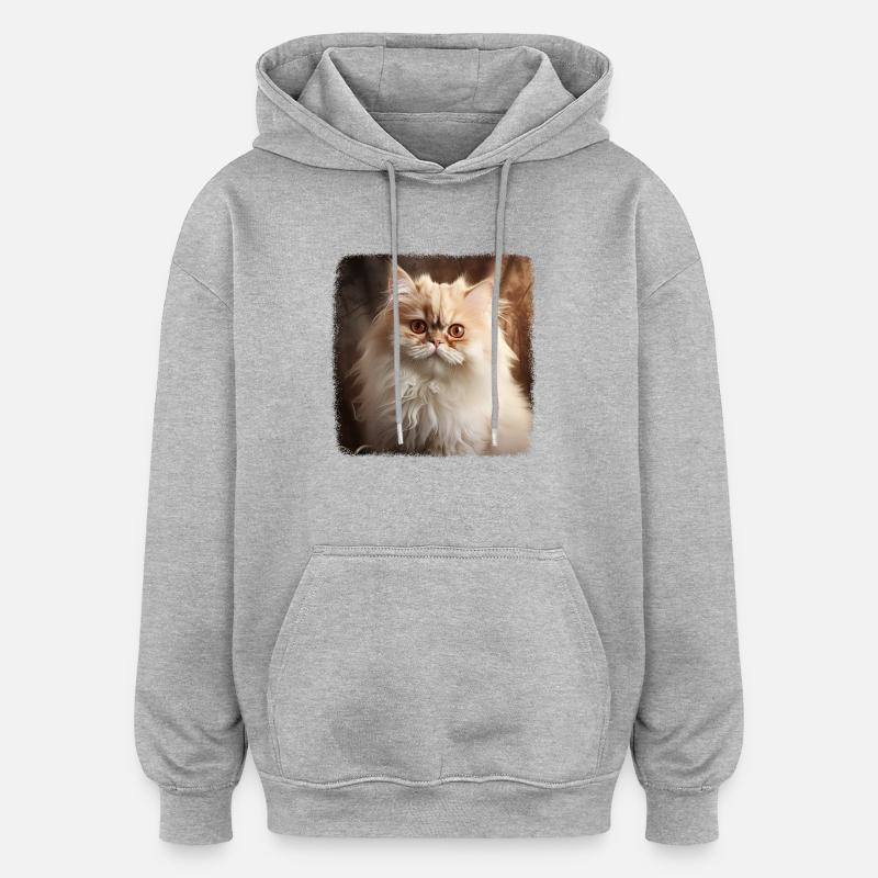 Chat persan Perserkatze - Sweat à capuche oversize unisexe - gris chiné