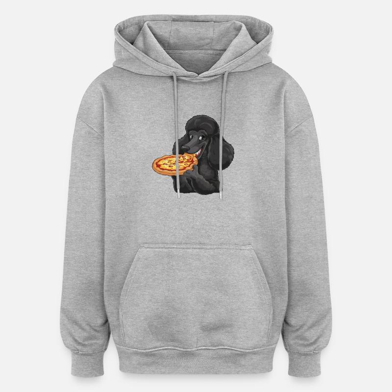 Schwarzer Pudel Pizza Comic - Oversized Unisex Hoodie - Grau meliert