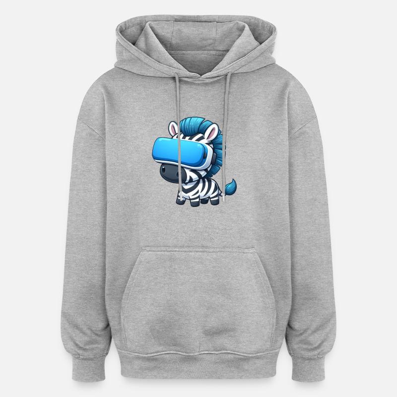 Zebra VR Gamer : Aventure numérique - Sweat à capuche oversize unisexe - gris chiné