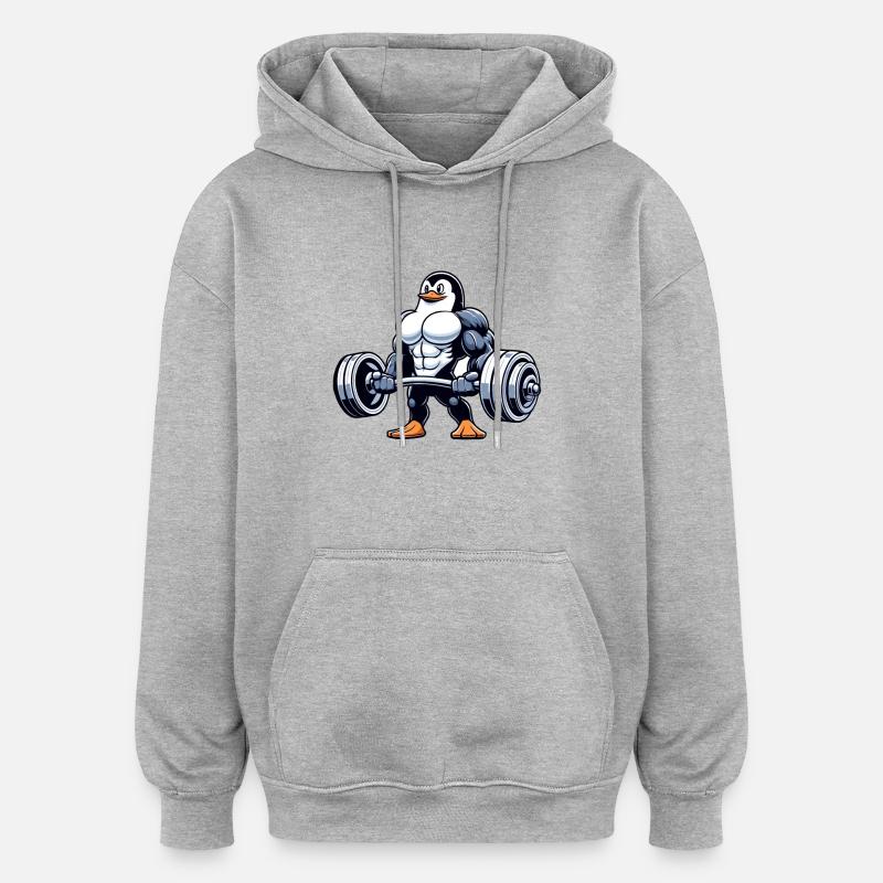 Penguin strength training with dumbbell - Oversized Unisex Hoodie - heather grey